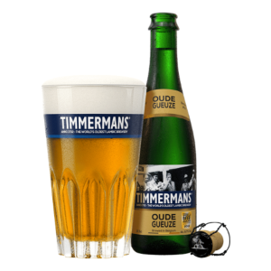 Oude Gueuze Timmermans. Bottiglia e bicchiere